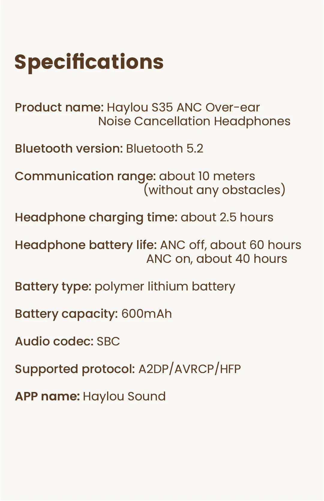 HAYLOU S35 ANC Wireless Bluetooth Headphones 42dB ANC ENC Over-ear Headphone Noise Cancellation 60H Playtime Earphones Men Women