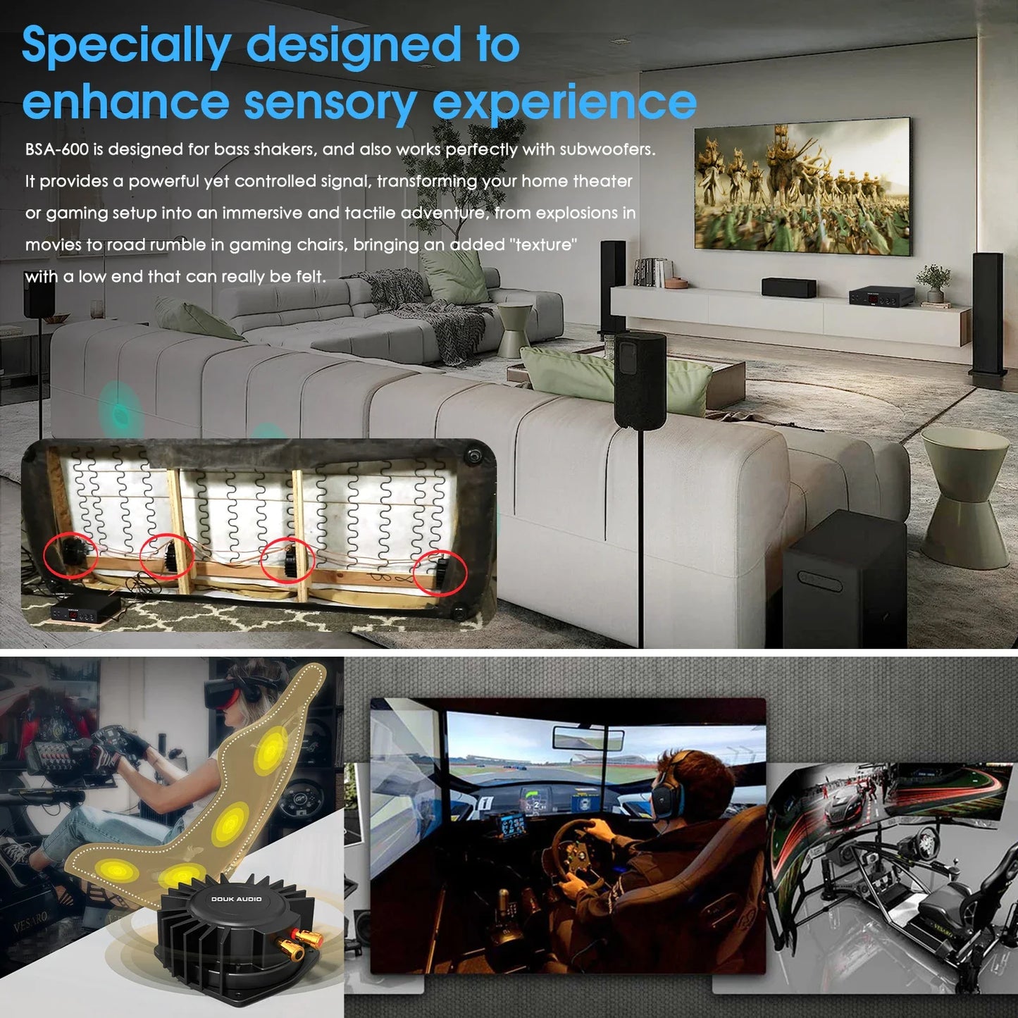 Nobsound BSA-600 230W Bridge Stereo/Mono Bass Shaker Amplifier Subwoofer Power Amp for Transducer