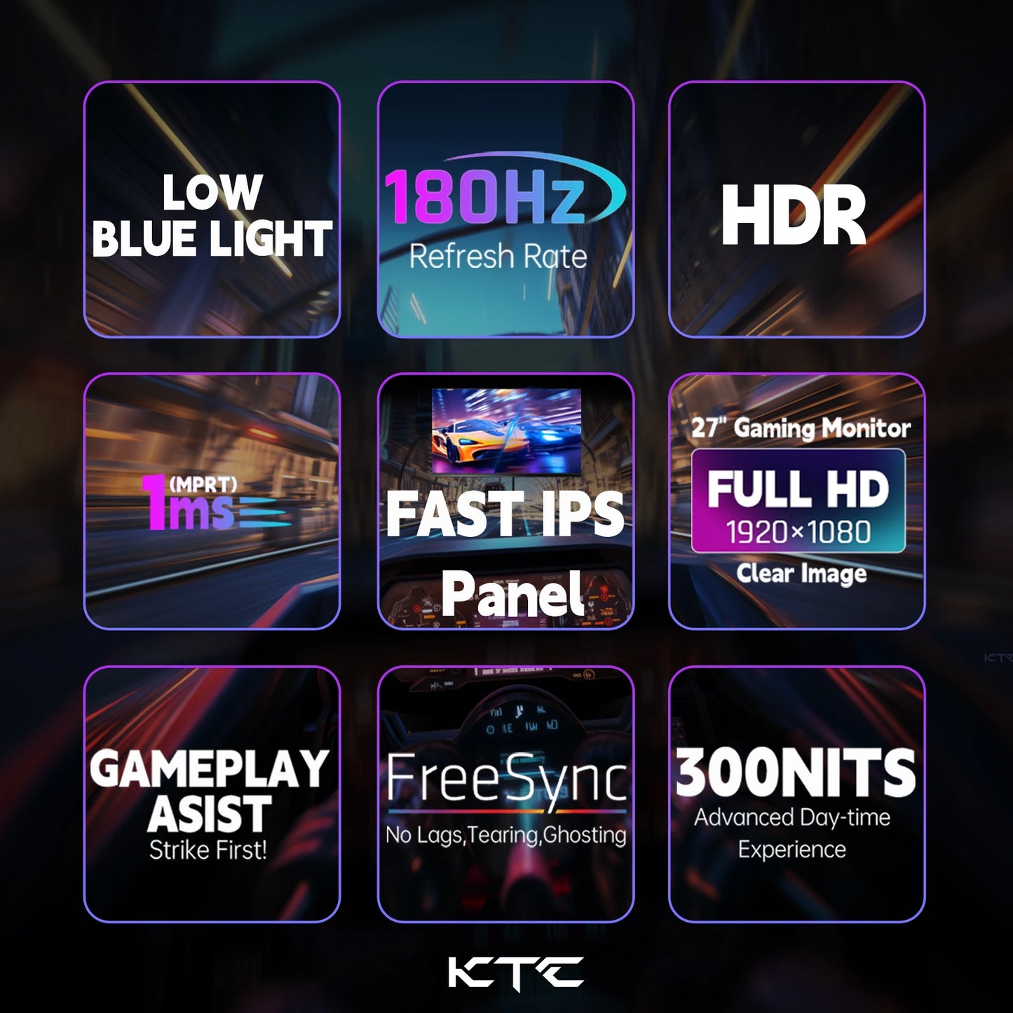 KTC Gaming Monitor 27 inch 180hz 1ms | Fast IPS Screen 1080p Monitor|2 x HDMI 2.0 &1 x Display Port 1.4 | Support Freesync and W